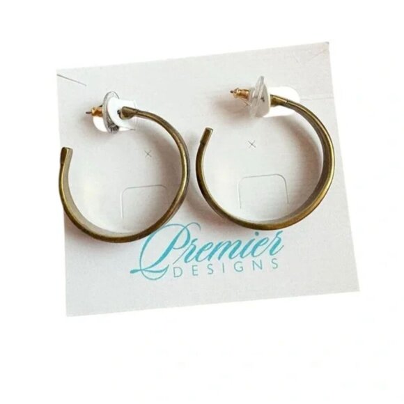Premier Designs Two-Tone Hoop Gold Plated 1.25" Earrings - Picture 2 of 3